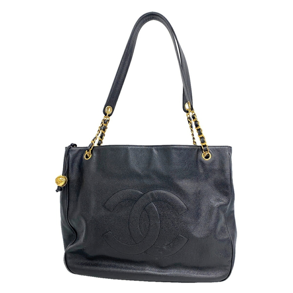 Chanel Tote Bag/Chain Tote, Caviar Leather, Black, Women's